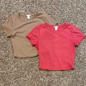 Bozzolo Ribbed Crop Tee - red and tan medium